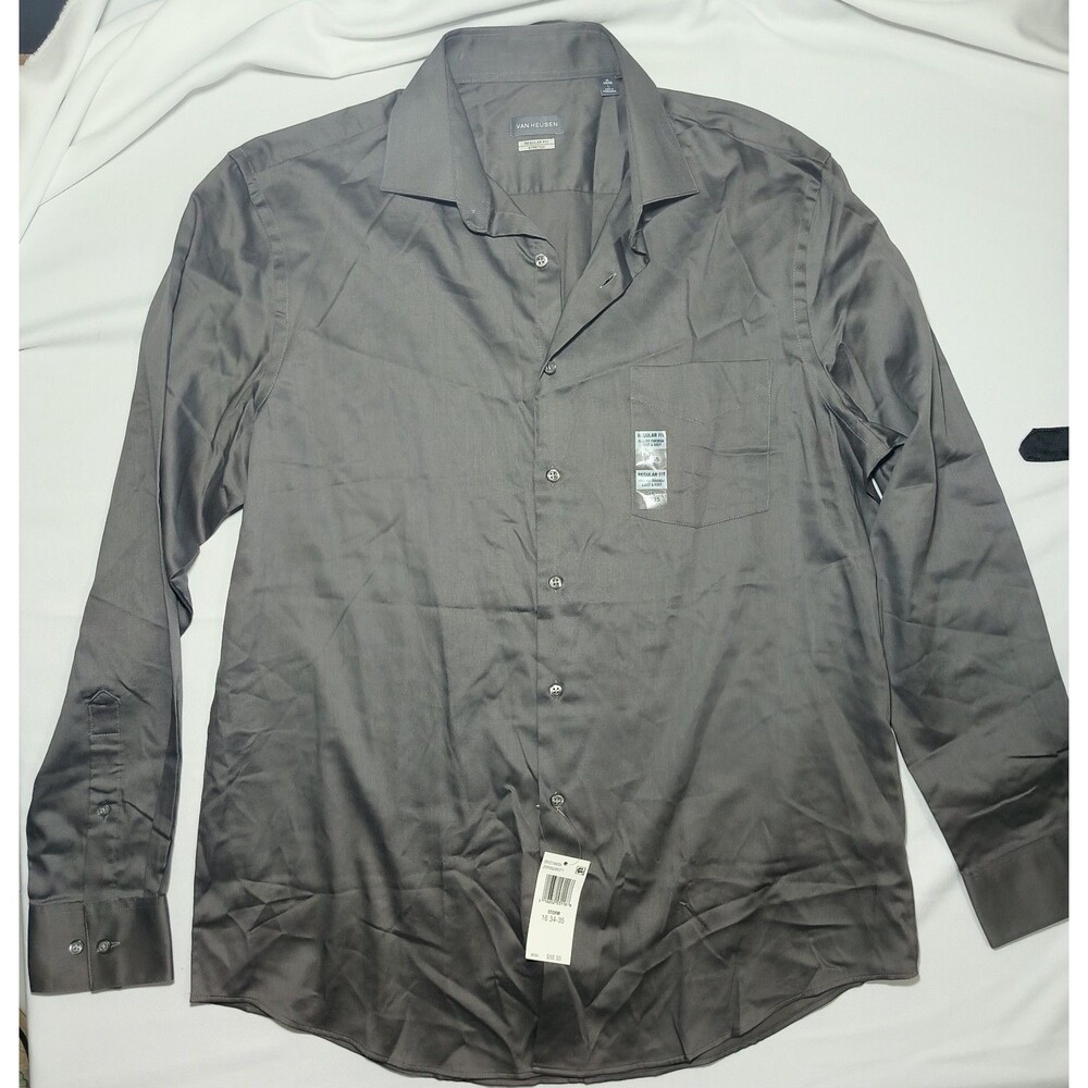 Van Heusen Mens Dress Shirt 16 34/35 Regular Fit Stretch Storm Gray NWT